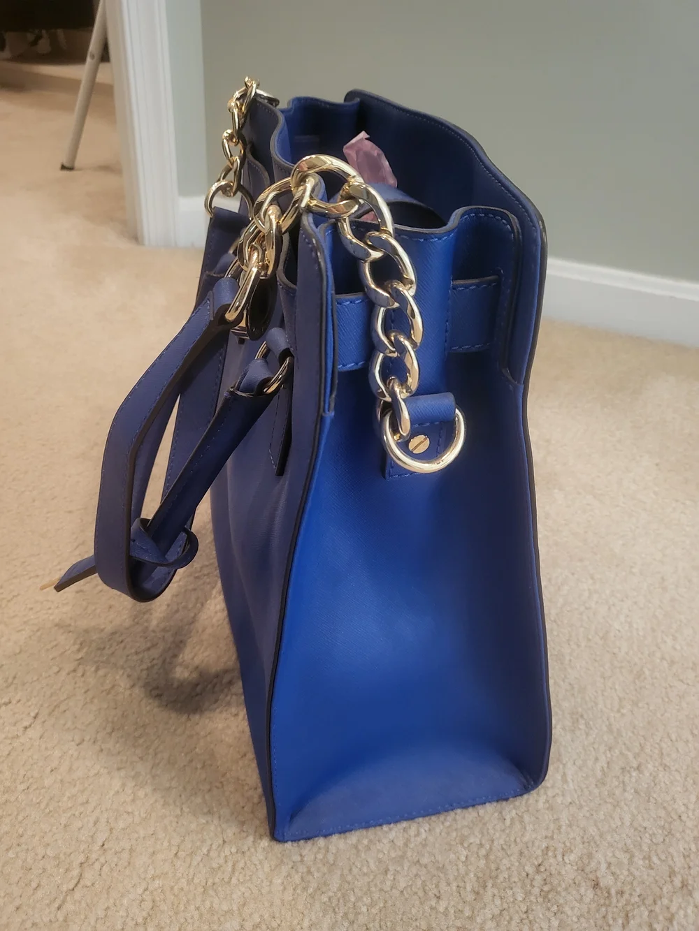 Michael Kors Blue Leather Satchel And Laptop Briefcase with Gold Hardware